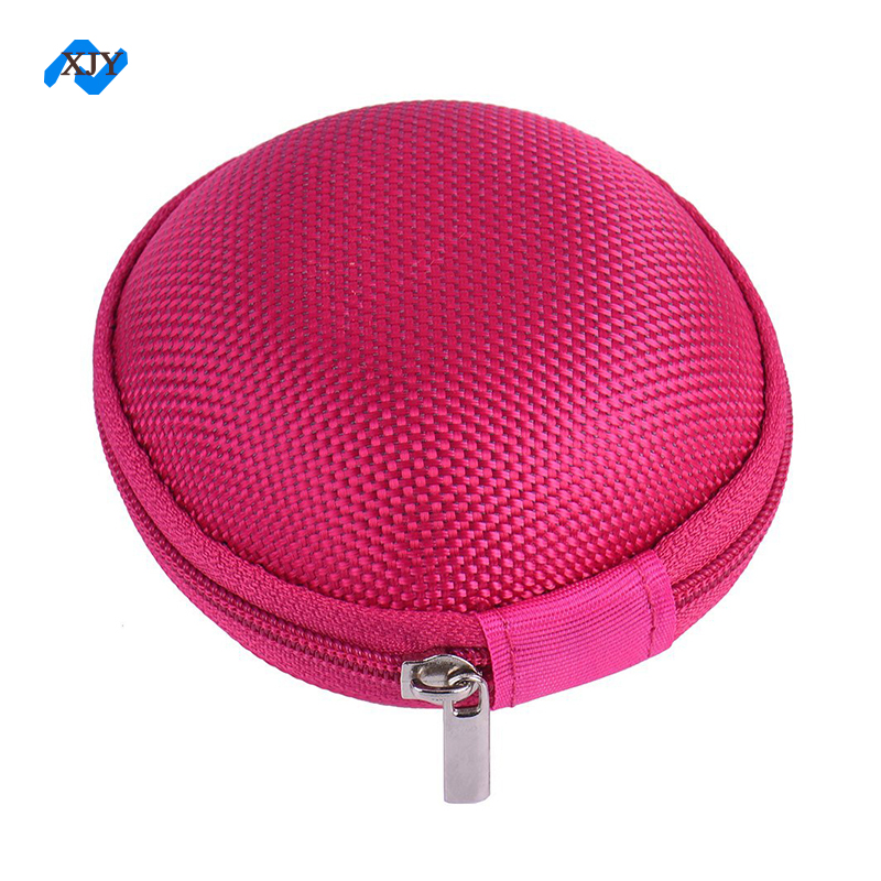 Rose Pink Polyester Round Thermoform Zipper Close Pocket Eva Case